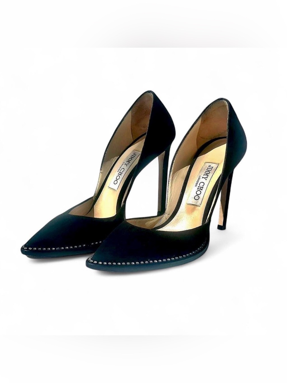 Jimmy Choo Black Pointed Toe Stiletto Pumps with Stud Trim